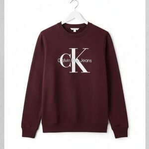 Vintage Calvin Klein Men's Dark Red Crewneck Sweater